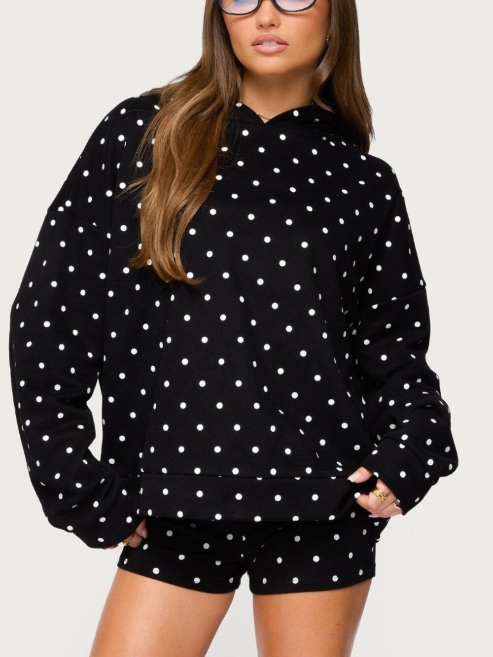 Edikted Black Polka Dot Oversized Hoodie Size S
